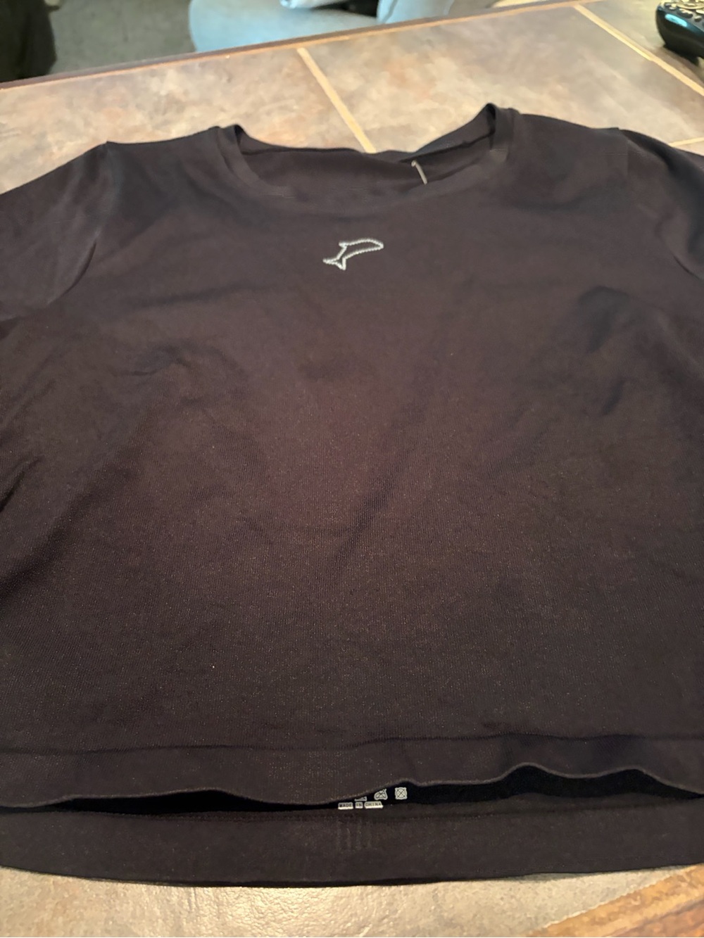 Women's Short Sleeve Tee with Dolohn Embroidery - Black, performance knit